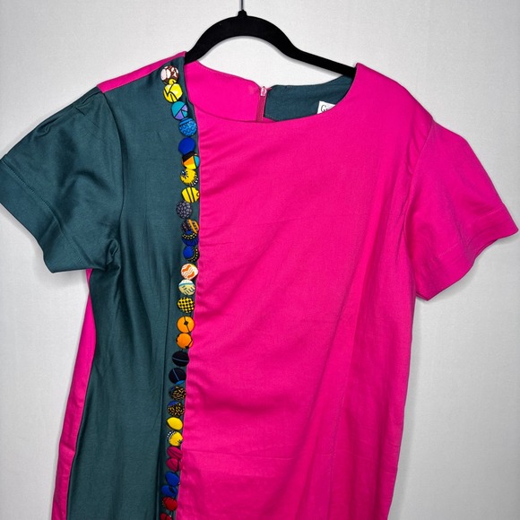 Guy Laroche Paris Dress Size M/L Color Block Novelty Buttons 90s‎ Y2K Vintage - Picture 3 of 12